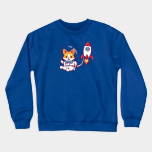 Cute Corgi Astronaut With Rocket Cartoon Vector Icon Illustration Crewneck Sweatshirt